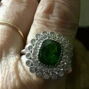 JTV Green Diopside Double Halo Silver Ring